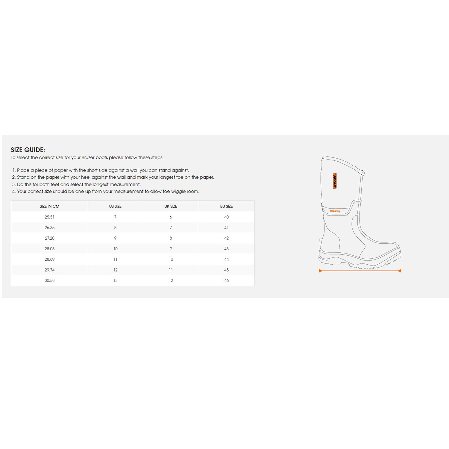 Gumboot Size Chart